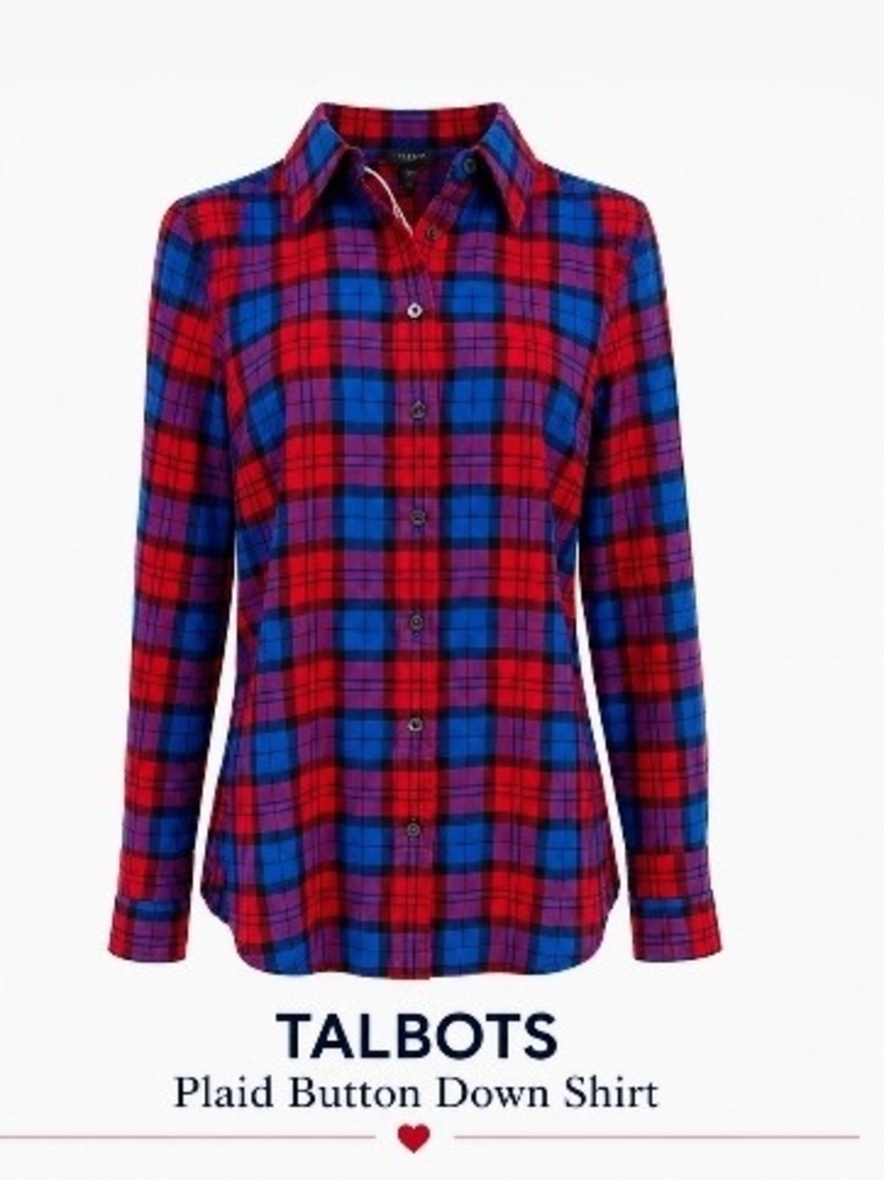 Talbots Red and Blue Plaid Button-Front Shirt
